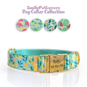 Collar de perro verde, collar de perro con flores, collar y correa para perro, regalo para amantes de los perros, collar de perro con estampado de limonero, collar con pajarita