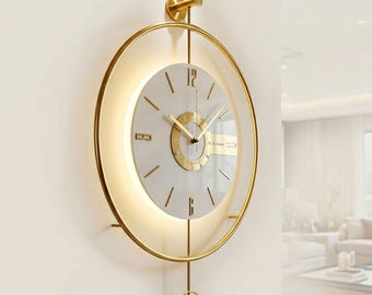 Minimalistische Gold Wanduhr, Großes Stilles Pendel Wanddekor