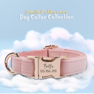 Custom Engraved Dog Collar with Engraved Gold Buckle – Handmade with Love,Perfect for Dog Gift,Adjustable Dog Leash Set,Pink Dog Collar