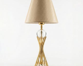 Gold Crystal Table Lamp, Twist Glass Base, Luxury Modern Bedroom Lighting, Elegant Home Decor