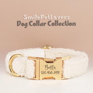 Dog Collar with Name Plate,Teddy White Dog Collar and Leash with Bow,Wedding Dog Collar,Engraved Custom Dog Tag,Leash for The Dog