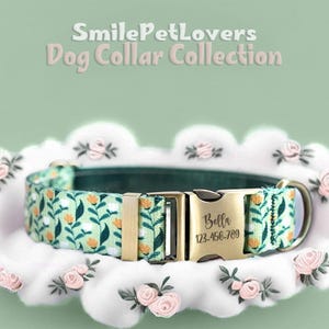 Handmade Floral Dog Collar – Perfectly Adjustable Fit with Luxurious Gold Hardware for a Fresh and Chic Look,Green