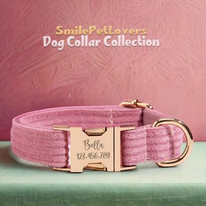 Engraved Dog Collar – Handmade Corduroy with Durable Gold Hardware and Custom Adjustable Dog Collar,Dog Collar Leash Set