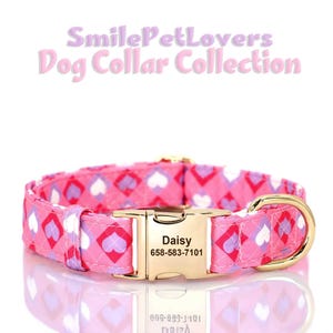 Personalized Dog Collar with Love Design – Adjustable, Durable with Custom Gold Buckle Engraving,Perfect for Stylish Pets,Flower Dog Collar