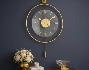 Oversized Wall Clock, Statement Wall Clock, Modern Gold Clock, Large Living Room Decor, Silent Luxury Clock