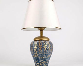Handgefertigte blaugoldene Keramik Tischlampe, moderne Nachttischlampe