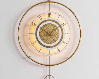 Oversized Gold Wall Clock Large Silent Modern Unique Glass LED Living Room Decor