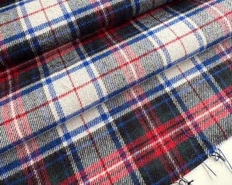 Wool blend flannel, with cotton, made in Italy, in red-black-white-blue check, good quality