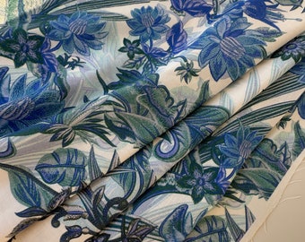 Italian designer linen fabric, floral petrol-colored current print, degrade, panel fabric, very good quality!