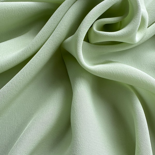 Italian high-quality 100% silk fabric, Crepe de Chine, high quality in pastel light mint green color!