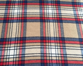 High-quality double-faced virgin wool blend, checked in blue, red, white, beige, soft tones, designer fabric, very good quality.