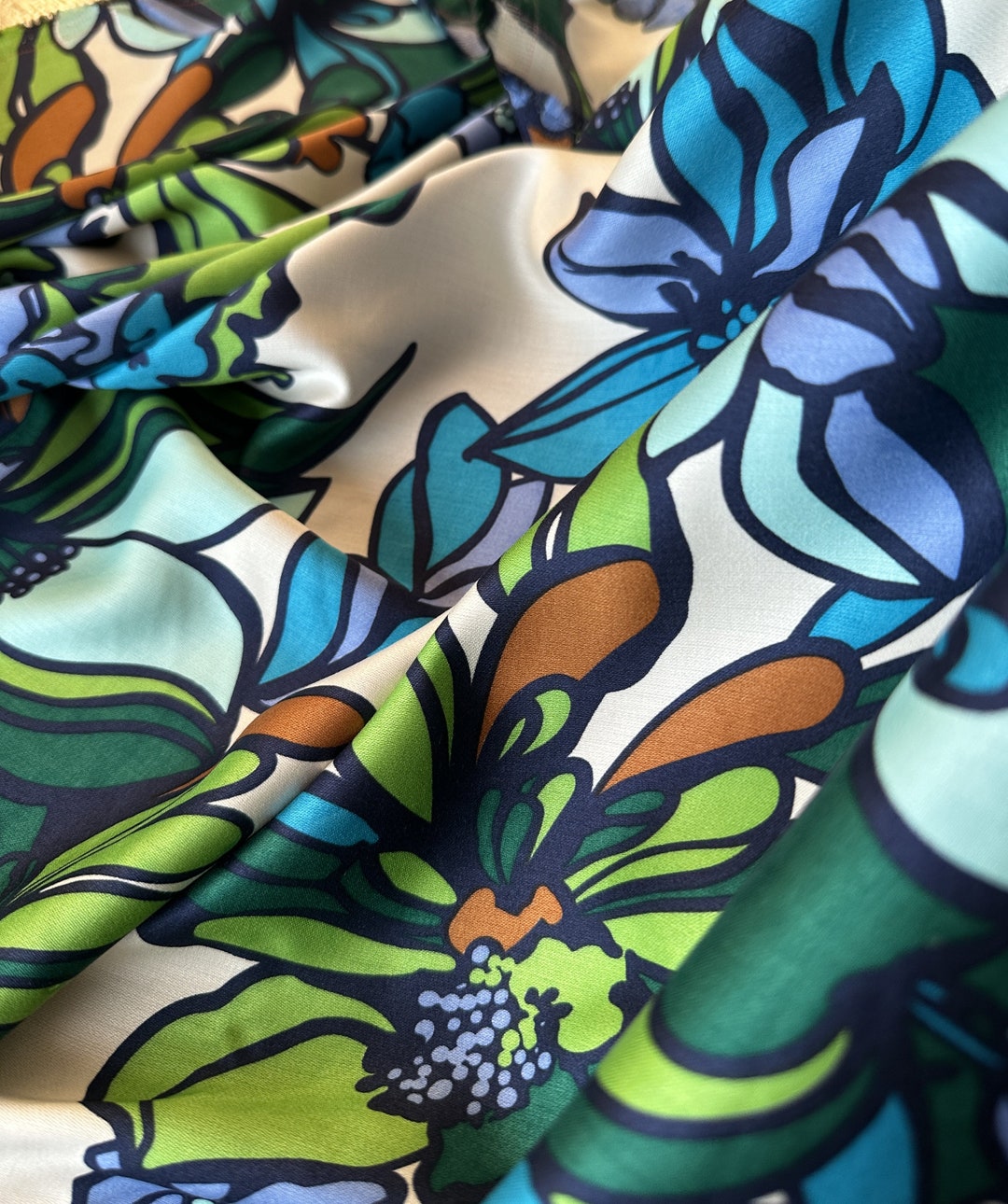 Curated visual reference: Gorgeous Viscose Fabric Decorative Panels Reference: Italian Viscose Satin Fabric Great Print Beautiful Bright Colors