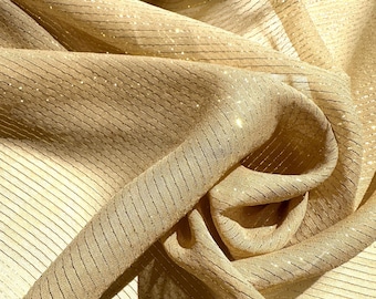 Italian exclusive high-quality silk fabric with lurex, designer fabric, light gold color, best quality, for special occasions