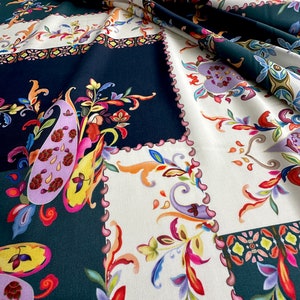 High-quality Italian 100% cotton fabric, finest quality, colorful print on a white background, Etro style, very good quality!