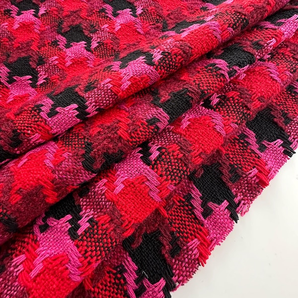 Italienische  Tweed-Wollsstoffmischung mit Baumwolle, gute Qualität, Hahnentrittmuster, in drei Farbkombinationen