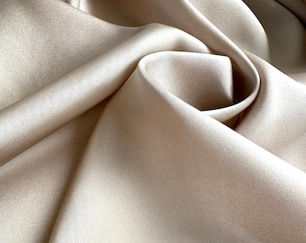 ¡Tela de seda satinada 100% italiana de alta calidad, tela elástica, tela de diseño, calidad superior, color beige!