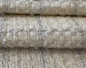 Italian Tweed Lamé premium fabric, soft wool blend, Lurex tweed fabric in cream color!
