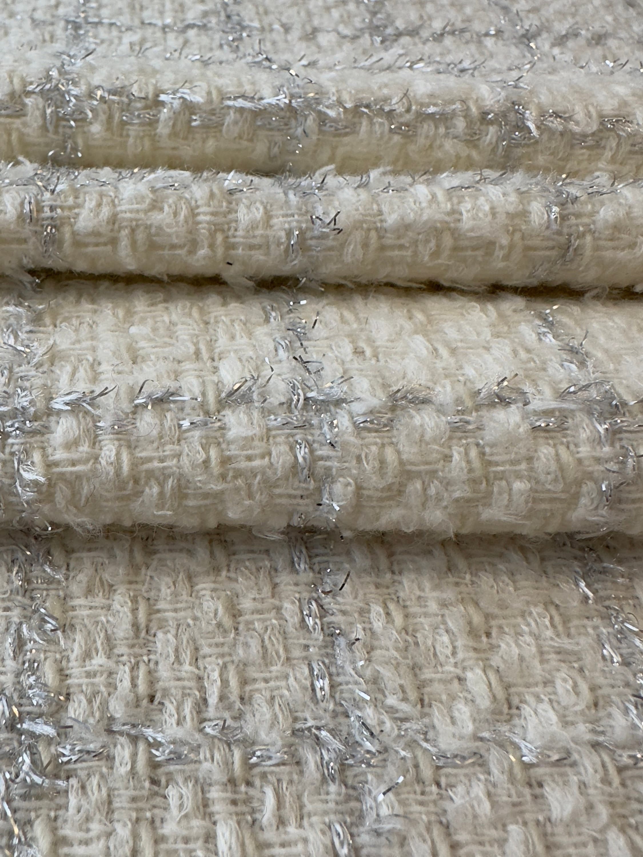 Italian Tweed Lamé Premium Fabric, Soft Wool Blend, Lurex
