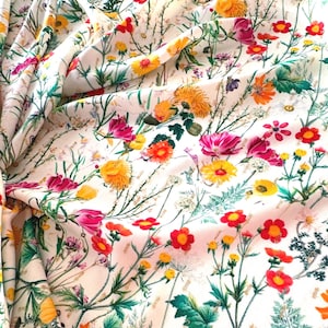 EXCLUSIVE viscose fabric Lamé by Alta Moda, top quality, beautiful delicate summer floral print, ivory background. image 1