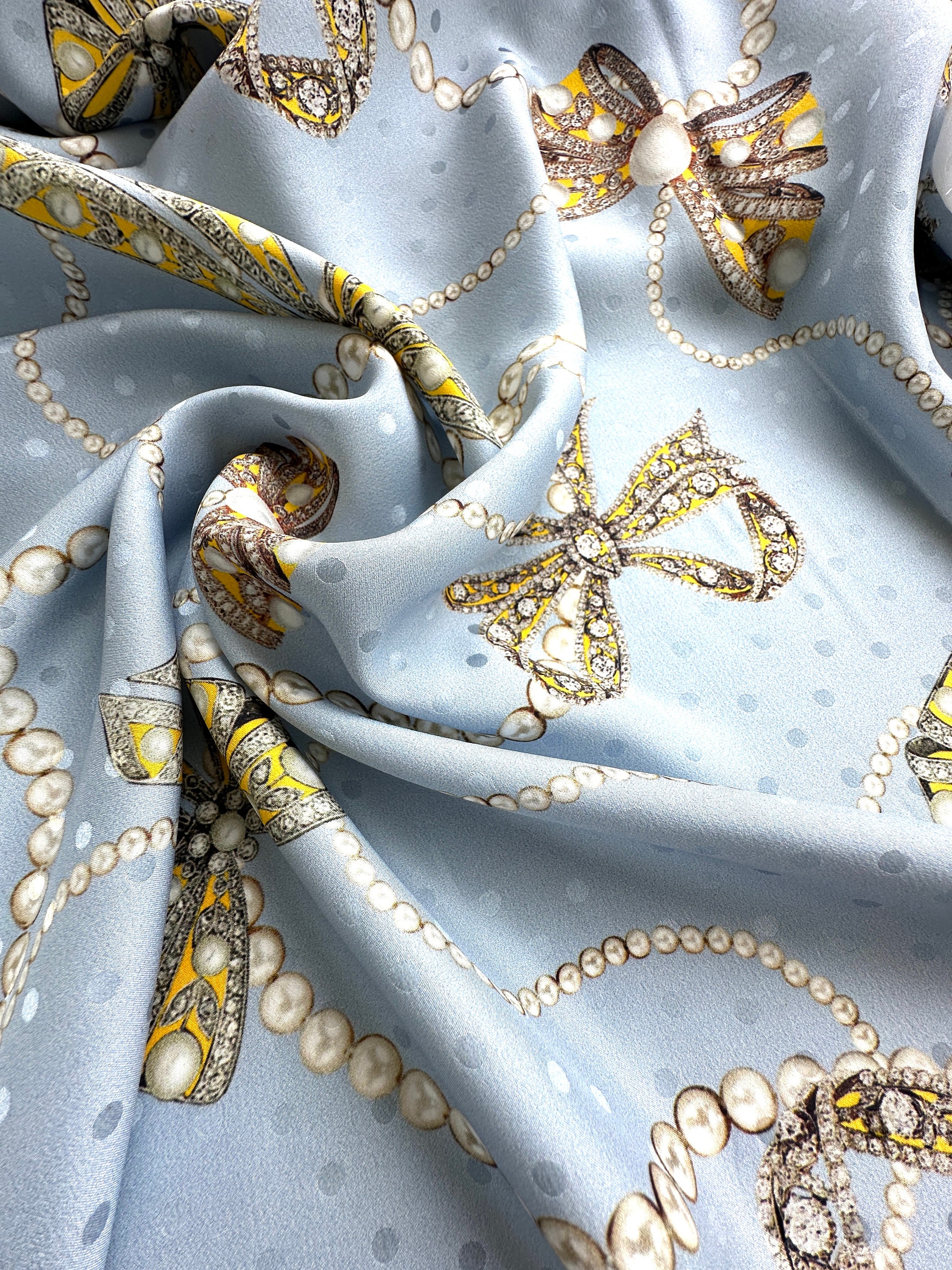 Sleight Blue Silk Hammered Satin Jacquard Fabric