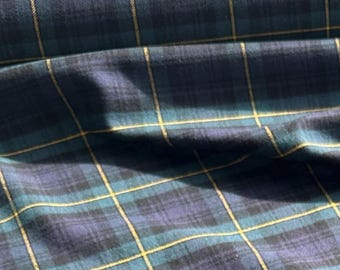 Wool blend flannel, with cotton, made in Italy, in black-green-blue check, good quality