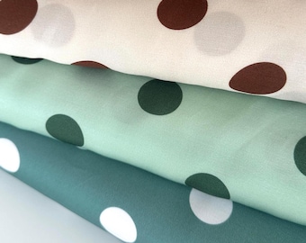 Italian satin viscose fabric, trendy polka dot print, in 3 color variations, top quality, great color combinations.