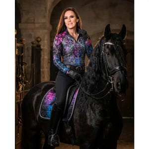 Midnight Radiance — Dark Fantasy Swirl Pattern Print | Upf50+ Equestrian Sun Shirt