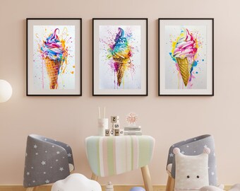 Sweet Swirls - Trio of Whimsical Ice Cream Cone Digital Prints