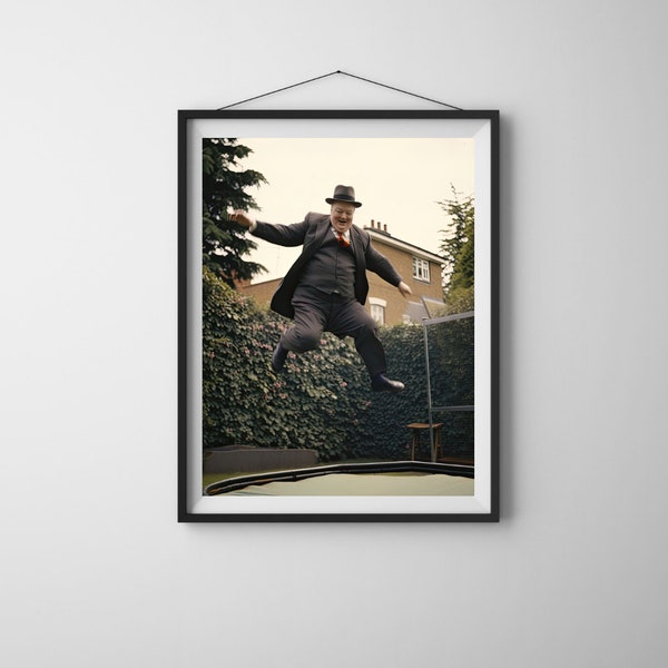 Winston Churchill Bouncing on A Trampoline: Unique Digital Print for  Classrooms, Dorms, Man Caves, Lodges, and Bedrooms