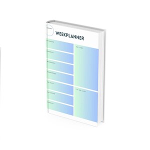 May include: A white weekly planner with a blue and green gradient background. The planner has sections for each day of the week, with a "To-Do List" section on the right side.