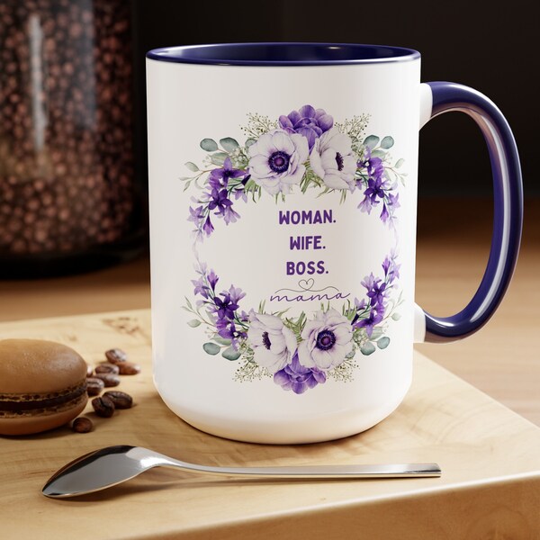 Mother's Day, Mom Birthday Gift,  Flower Mug, Violet Mug Mum,Two-Tone Coffee Mugs, 15oz