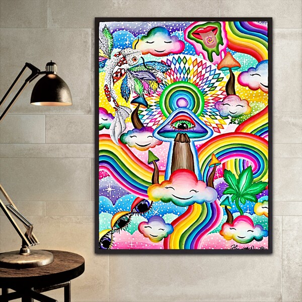 Psychedelic • Canvas Wall Art • Acrylic Painting • Colorful • Rainbow • Bohemian Decoration