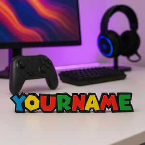 Benutzerdefinierte Super Mario Bros inspiriert 3D-Namensschild | Personalisiertes Namensschild | Kinder, Kinderzimmer, Lehrertisch, Vatername, Spielzimmername