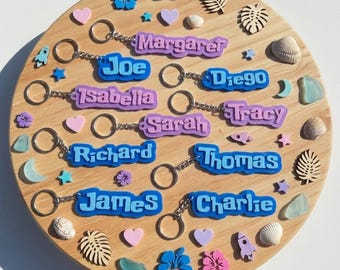 Cute Blue & Pink Character Name Keychain | Personalized Kawaii Bag Charm | Custom 3D Printed Keyring