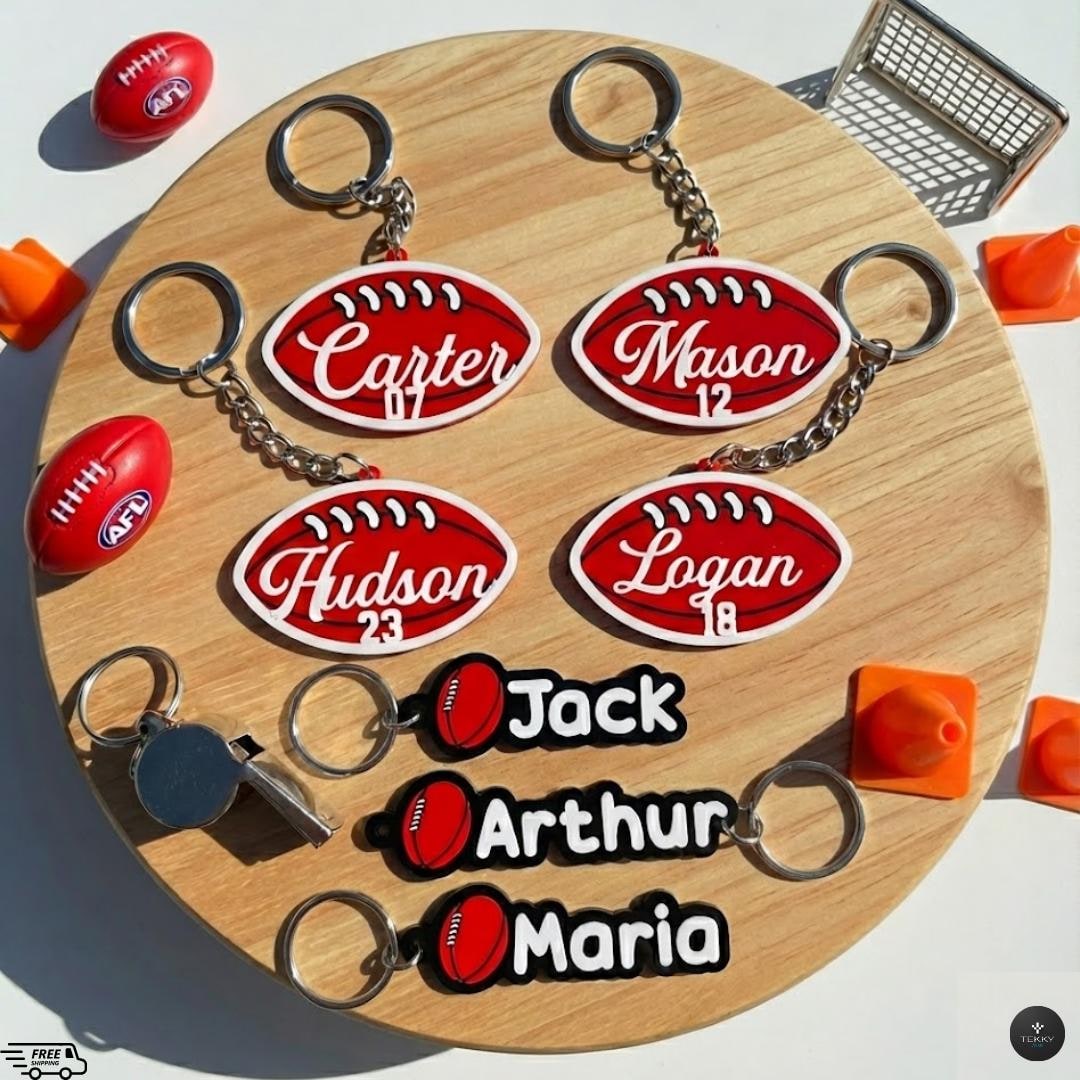 Custom AFL Keychain – Personalized Footy Name Tag – Choose Style & Name ...