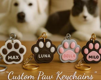 Custom Paw Print Keychain | Personalized Dog & Cat Name Tag | Pet Lover Gift