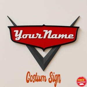 Plaque nominative personnalisée de voiture de course – Décoration murale personnalisée imprimée en 3D pour enfants | Plaque pour chambre à coucher sur le thème des voitures | Cadeau garçon ou fille