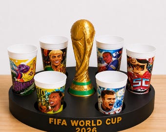 McDonald's World Cup 2026 Cup Display Stand | Holder for 6 or 7 McDonald's Collector Cups | FIFA Cup Collection Display with Trophy
