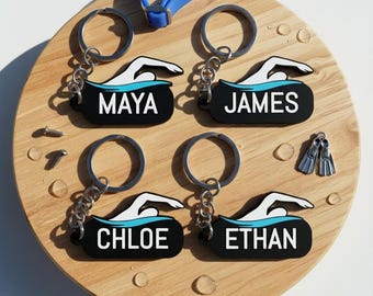 Custom Swimming Keychain | Personalized Swimmer Name Tag | Swim Team Gift | Bag Charm