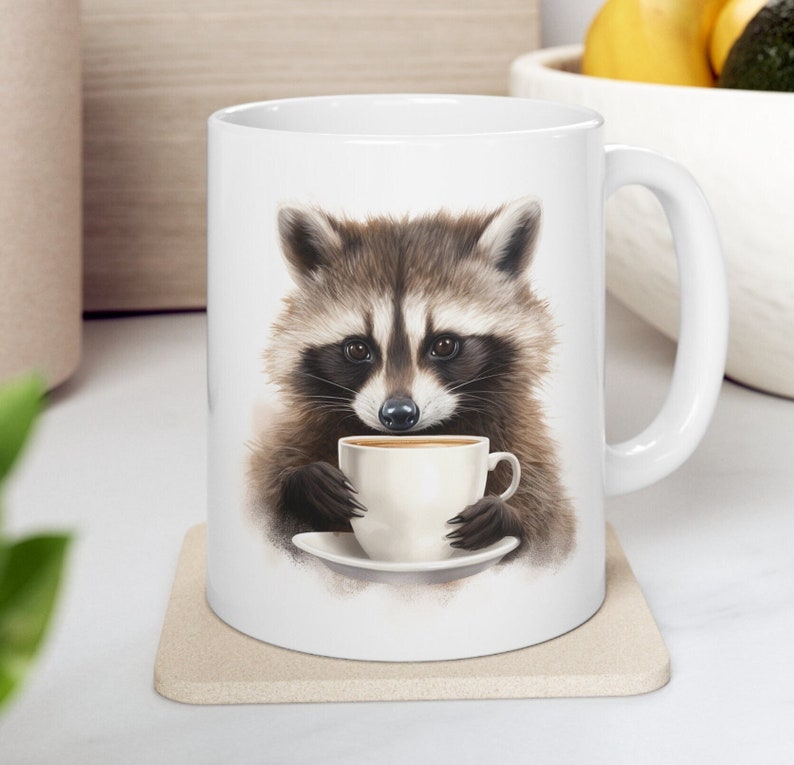 Raccoon Drinking Coffee Mug, Funny Tea Cup, Gifts for Coffee Lover ...