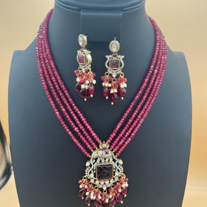 Trending ruby red beads necklace with elephant pendant and beautiful earring/Indian imitation/Bollywood style/party wear/traditional
