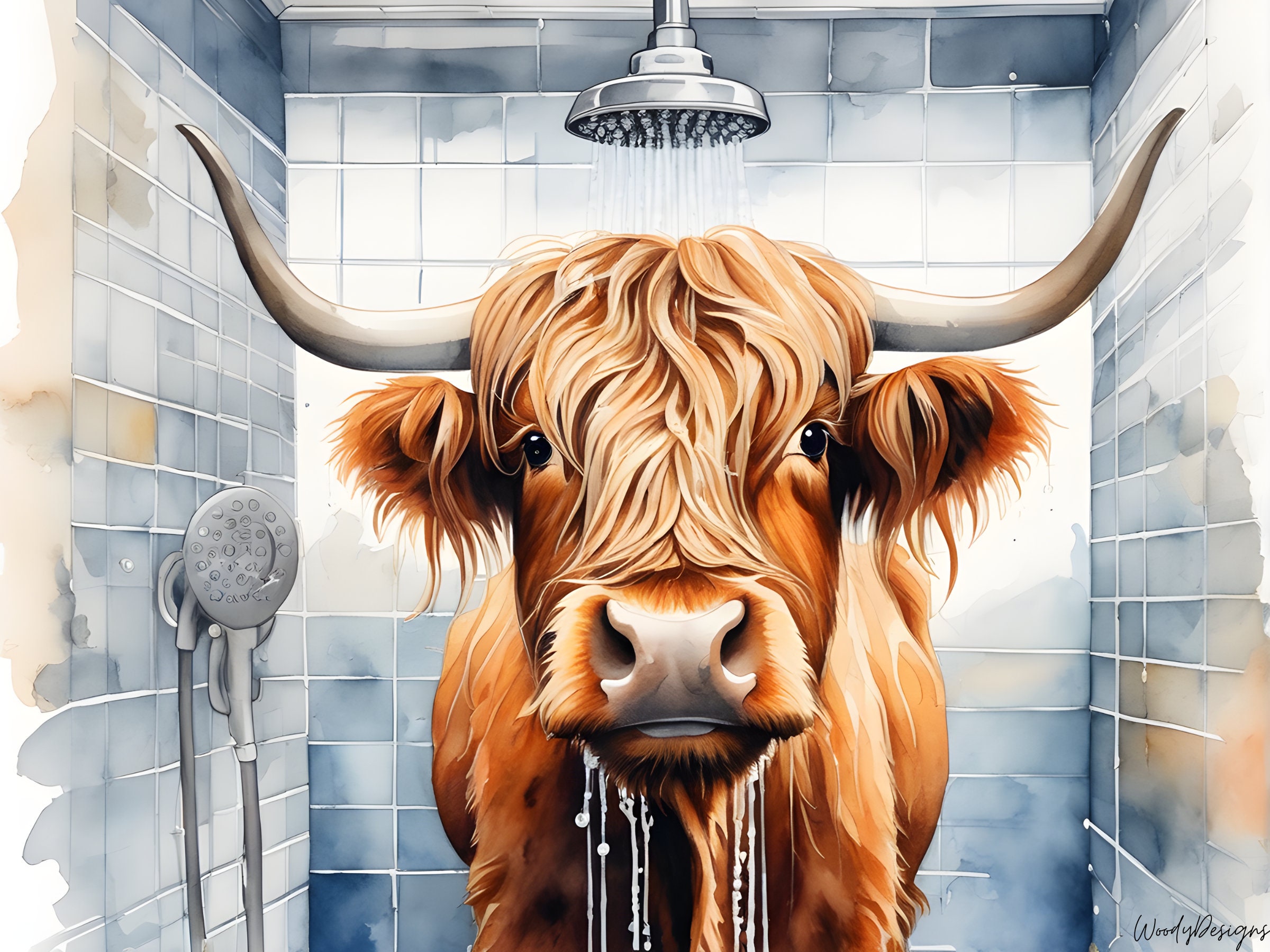 Set of 4 Fun Highland Cow Cow Wall Decor Bathroom Humor Etsy