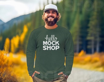 Men Mock Ups | 3501 Fall Mockup | 3501 Heather Forest Mockup | 3501 Mock Up | Men Model Mockup | 3501 Mockups | BC 3501 Mockup | 3501 Mockup
