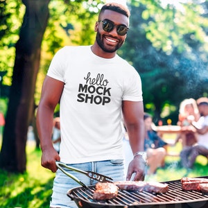 BBQ T Shirt | Bella Mockup 3001 | Male Mock Up | Barbeque Tshirt Men | Black Men Shirt Mockup | White Shirt Mock Up | Dad Tshirt Mockup