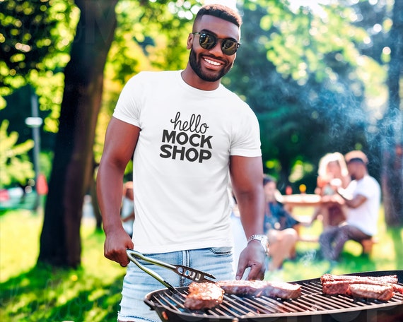 BBQ T Shirt | Bella Mockup 3001 | Male Mock Up | Barbeque Tshirt Men | Black Men Shirt Mockup | White Shirt Mock Up | Dad Tshirt Mockup