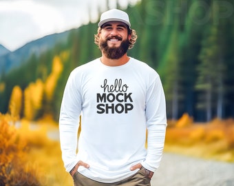 3501 Fall Mockup | Men Mock Ups | 3501 Mock Up | 3501 Model Mock | Men Model Mockup | Nature Mockup | Autumn Shirt Mockup | Fall Mockups