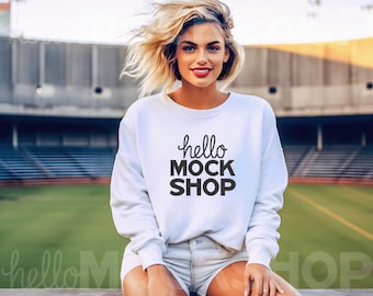 Sports Mockup | 18000 White Mockup | Sweatshirts Mock Ups | Gildan Mockup Sweat | Sweatshirt Mock Ups | White Gildan 18000 | Football Mockup