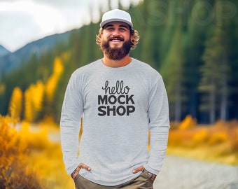 Athletic Heather Mockup | Fall Mock Up | Men Model Mockup | 3501 Mockup | 3501 Fall Mockup | 3501 Mockup Athletic Heather | 3501 Mockups