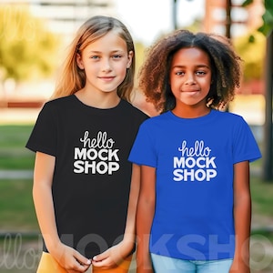 Youth Tshirt Mockup Blue | 2 Kids Mockup | 3001y True Royal | 3001y Black Mockup | 3001y Mockup Blue | Black Youth Mockup | 3001y Mockup