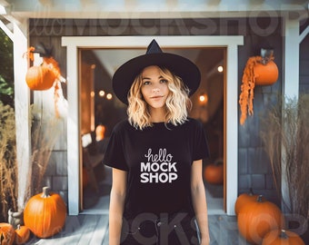 Black T-Shirt Mockup | Bella Canvas Black Mock Up | Halloween Mockup | Fall Tshirt Mock Up | Model Mockup | Moody Mockup | Spooky Mockup